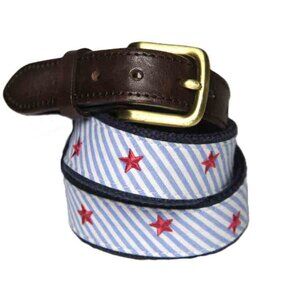 Vineyard Vines Fabric and Leather Belt Striped Stars Men's Size 30 BEST FITS 28